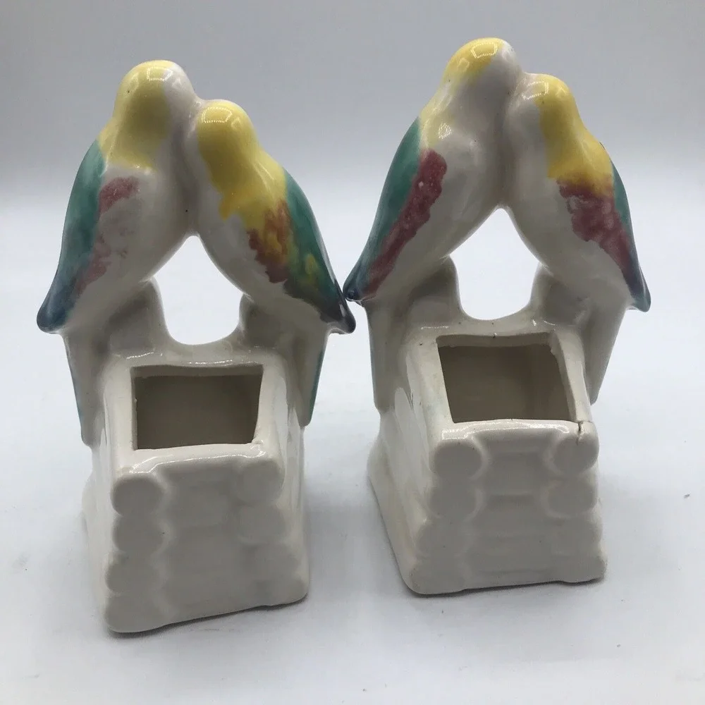 Pottery‎ Blue Green Love Birds Planter Pot 5 1/2
